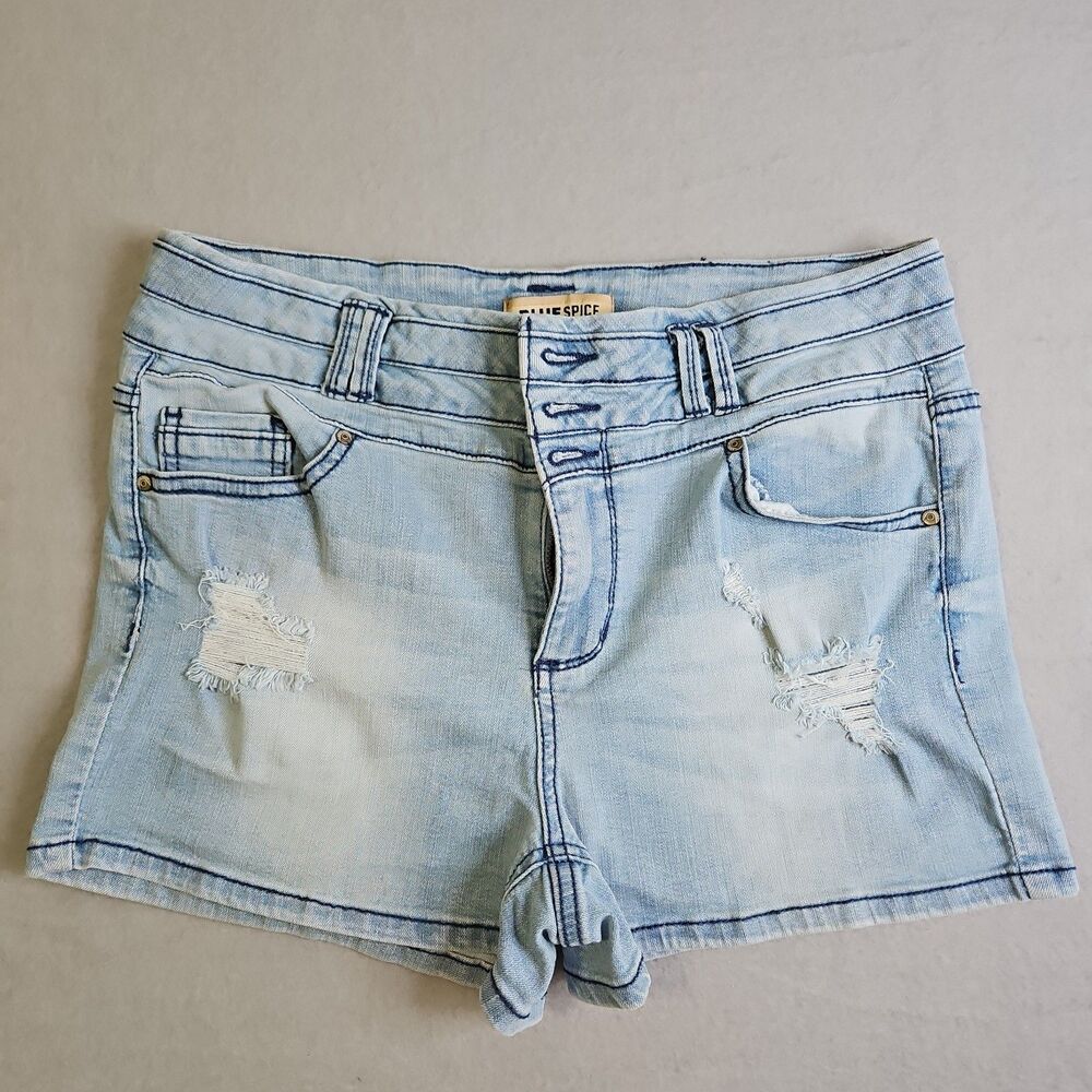 Blue Spice Women's High Rise Jean Shorts, Size 12, Blue Denim, 3 Button